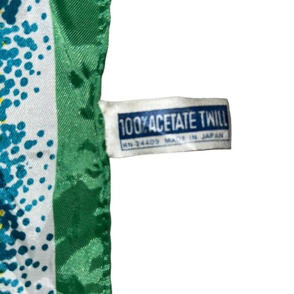 JAPAN Vintage green yellow Dot Art circles print hand rolled sewn 22" sq… - Picture 3 of 4